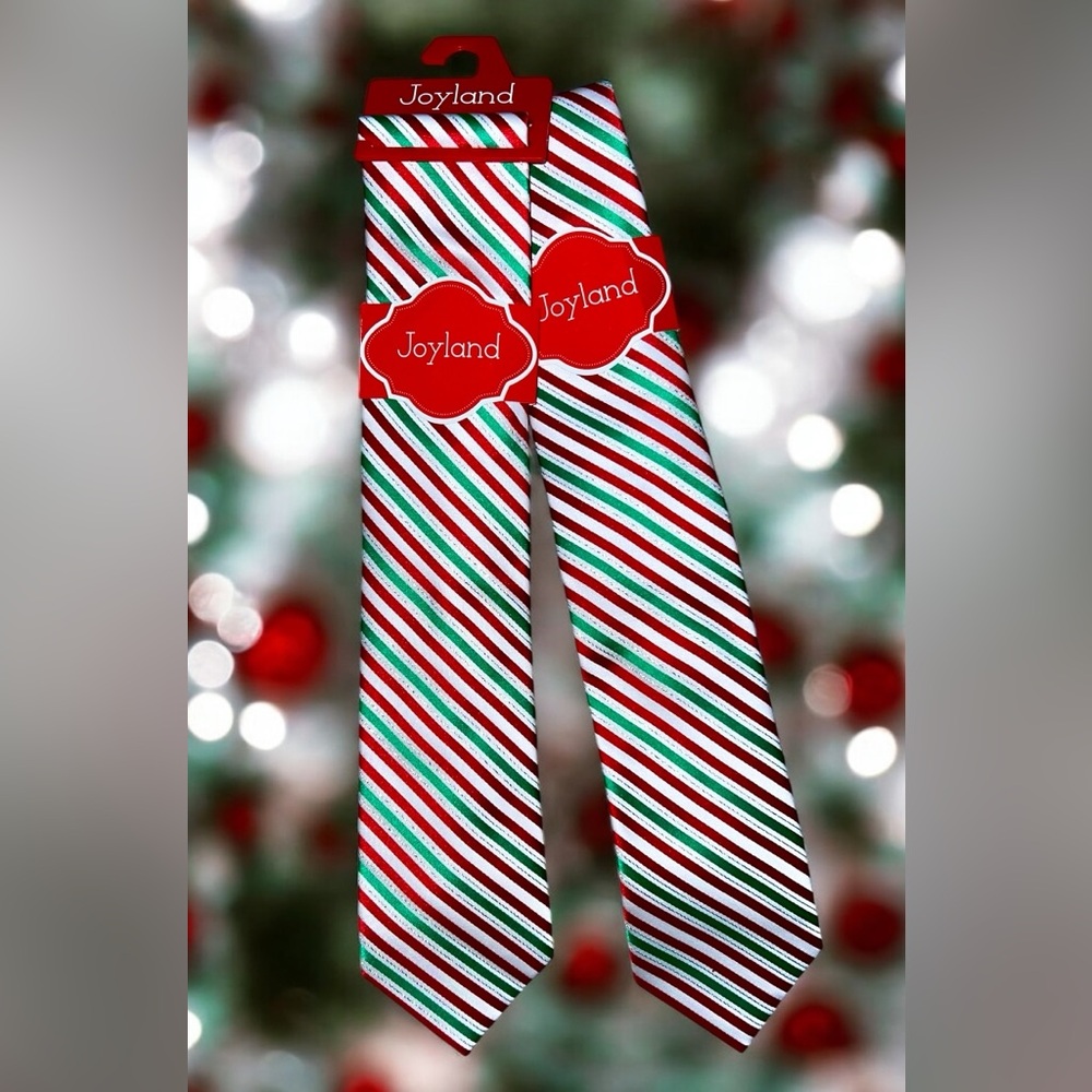 2 NWT Joyland Christmas Neck Ties, Red Green Striped